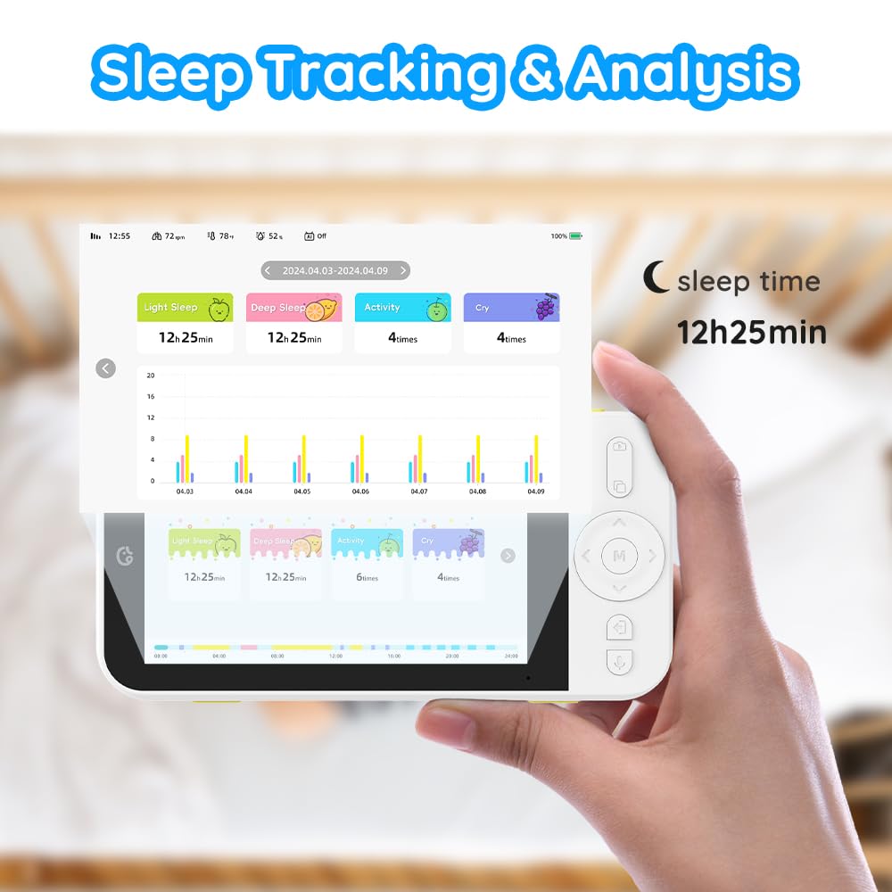 TrueForYou - Babymonitor, Verbeterd Nachtzicht, Ontspannend Geluid Bidirectionele Gesprek Temperatuursensor 2 Voudige Digitale Zoom Veilige Overdracht 24 Inch Kleuren Lcd Display
