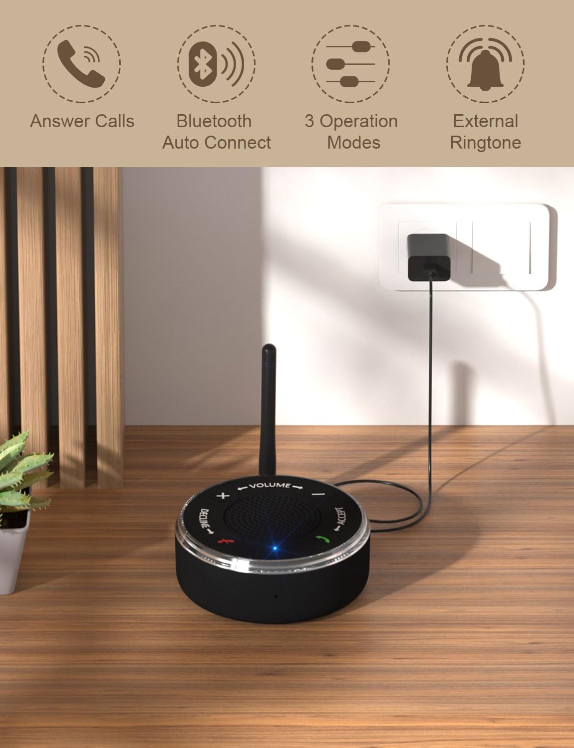 Amplificatore per suoneria per telefono cellulare con suono forte per non udenti, risposta/riaggancio, amplificatore altoparlante esterno per telefono, connessione wireless, modalità di
