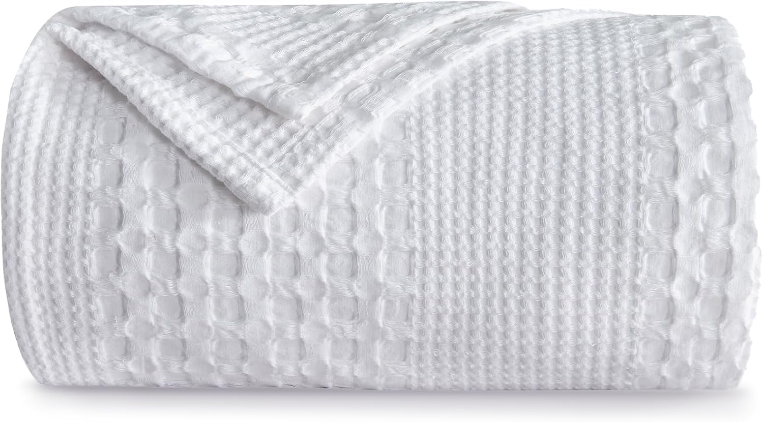 Wajade Waffle 100% Cotton Blanket Double Size White Throw Blanket for All Season Super Sof...