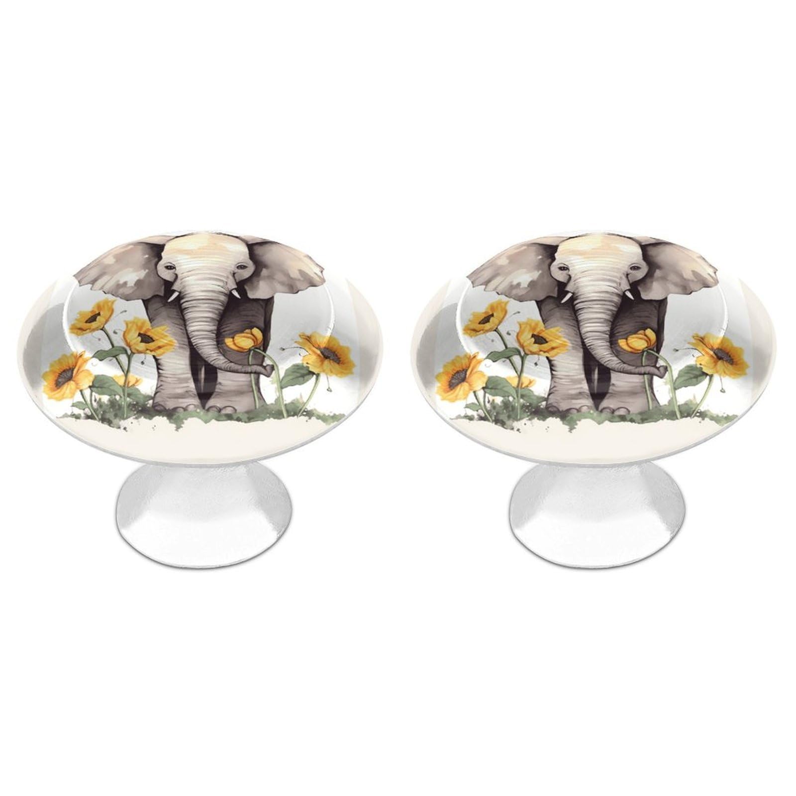 FekiLoot Elephant and Sunflower Cabinet Knobs Personality Stainless Steel Round Drawer Handles Circle Modern Cabinet Handles Drawer Knobs for Kitchen Dresser Bathroom Cupboard Furniture