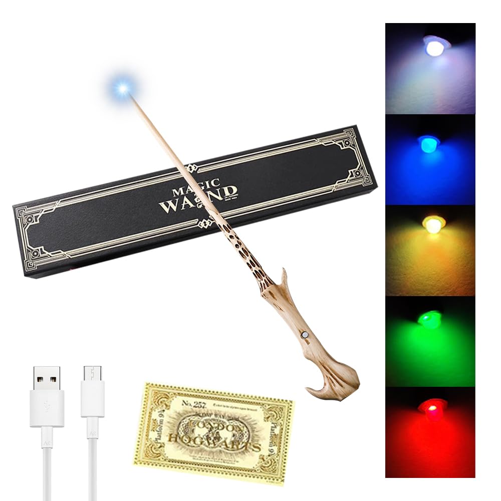 WDKXCN Voldemort Wand, 37CM Lord Voldemort Wand with 5 Colors Light, USB Charging Voldemort Light Up Wand, Magic Lord Voldemort Wands in Gift Box with Station Ticket and USB Cable