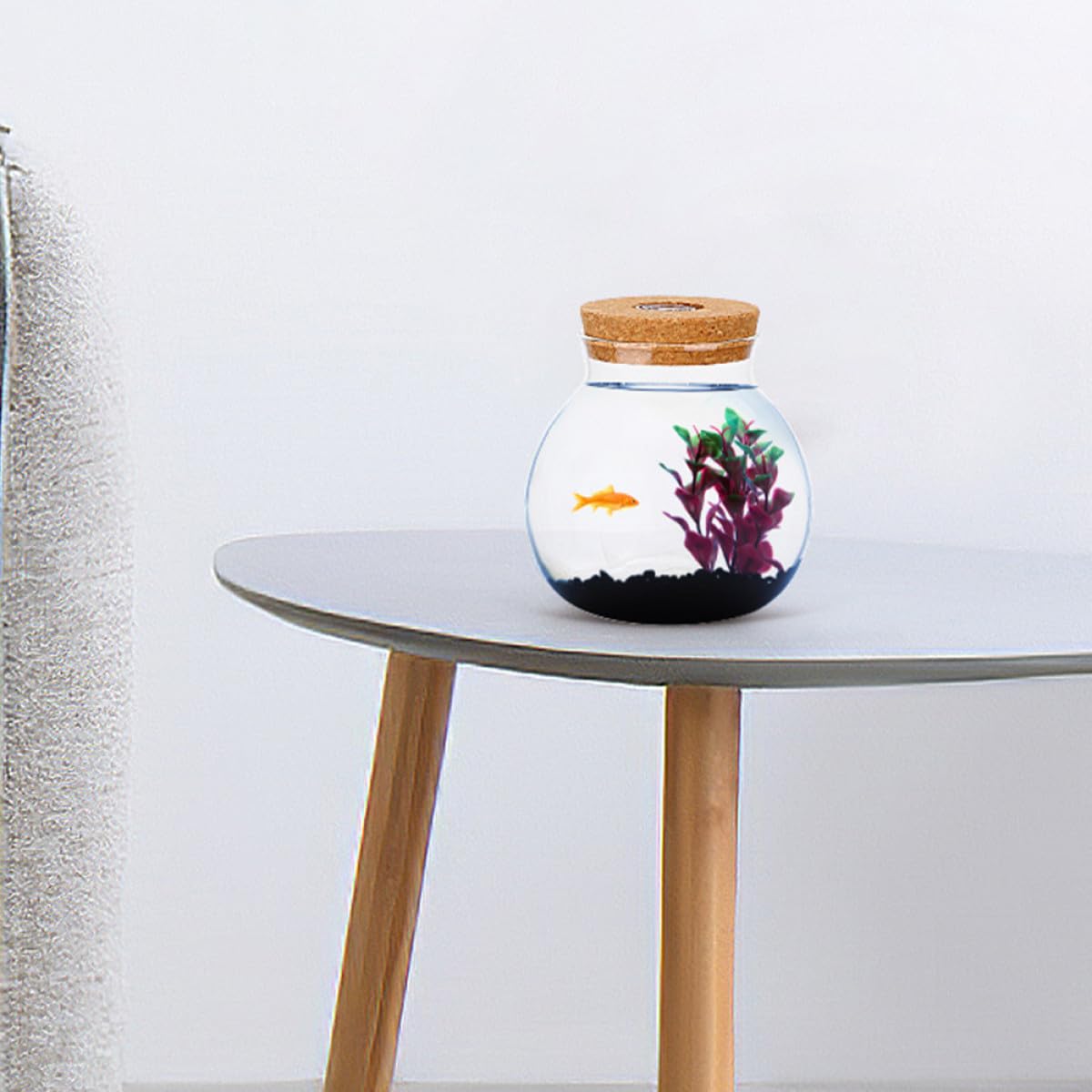 ifundom Vaso Idroponico in Vetro 15Cmx16Cm Luce LED e Coperchio in Sughero, Contenitore Decorativo da Tavolo per Piante Aeree in Ufficio e Casa