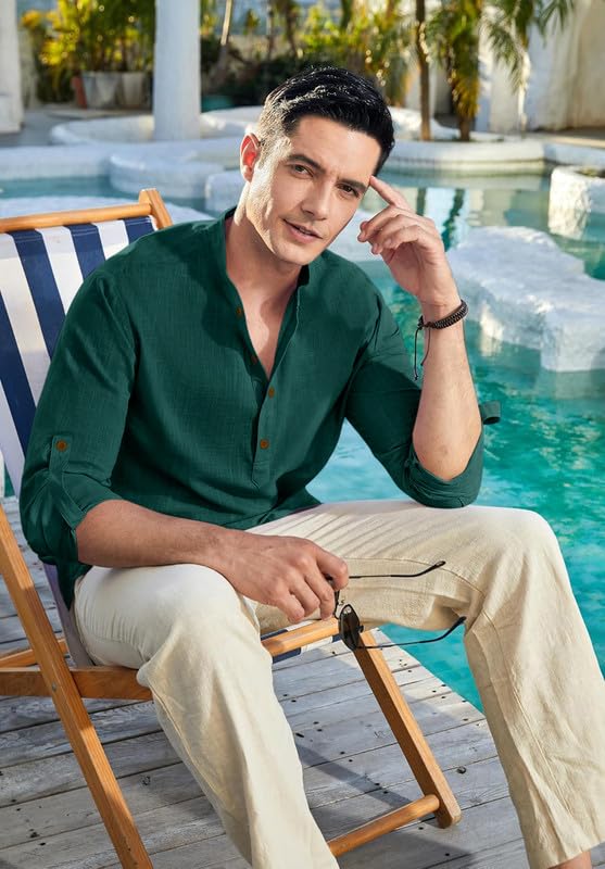 Image of Macsivo Cotton Blend Solid Casual Short Kurta for Men Long Sleeve Mandarin Collar Stylish Shirt Kurta for Men