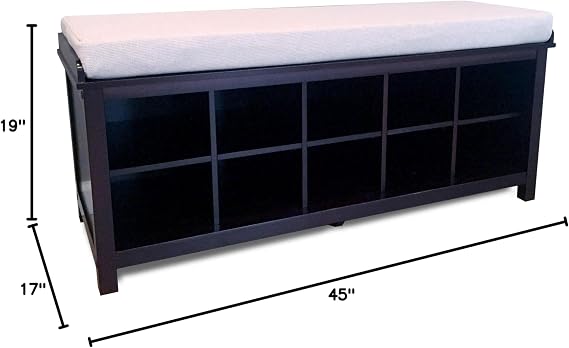 John Louis Home Wood 10 Cube Shoe Storage Bench (Espresso)