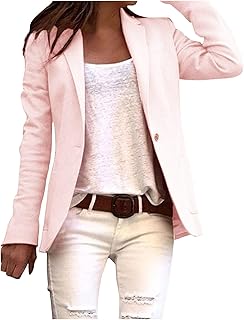 2025 - Abrigo de Traje para Mujer Color Sólido de un solo pecho Manga Larga Cárdigan Abierto Ropa Exterior, Chaqueta de Negocios con Cuello Alto Mujer