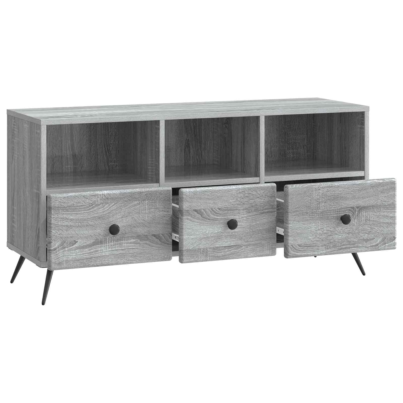 TV-Schränke Graues Sonoma 102 x 34,5 x 50 cm Holzwerkstoff mit Stauraum Kabelmanagement und Schubladen für Wohnzimmer Heimkino Media Center