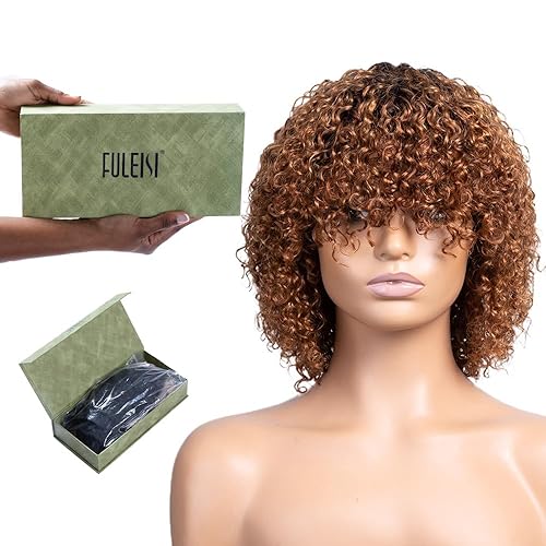 Miniatura 2 de Pelucas humanas cortas de onda de agua con flequillo para mujeres negras, pelucas de cabello humano virgen 100% brasileño hechas a máquina sin