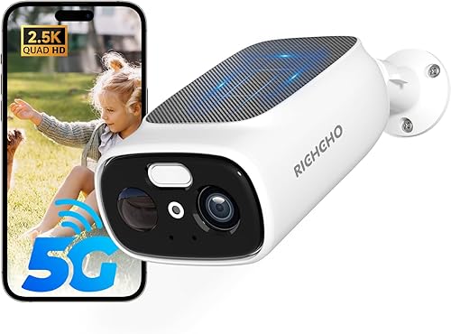 Cámara WiFi 2.4G/5G RICHCHO para seguridad del hogar con panel solar incorporado, cámara de seguridad solar 2.5K inalámbrica para exteriores con