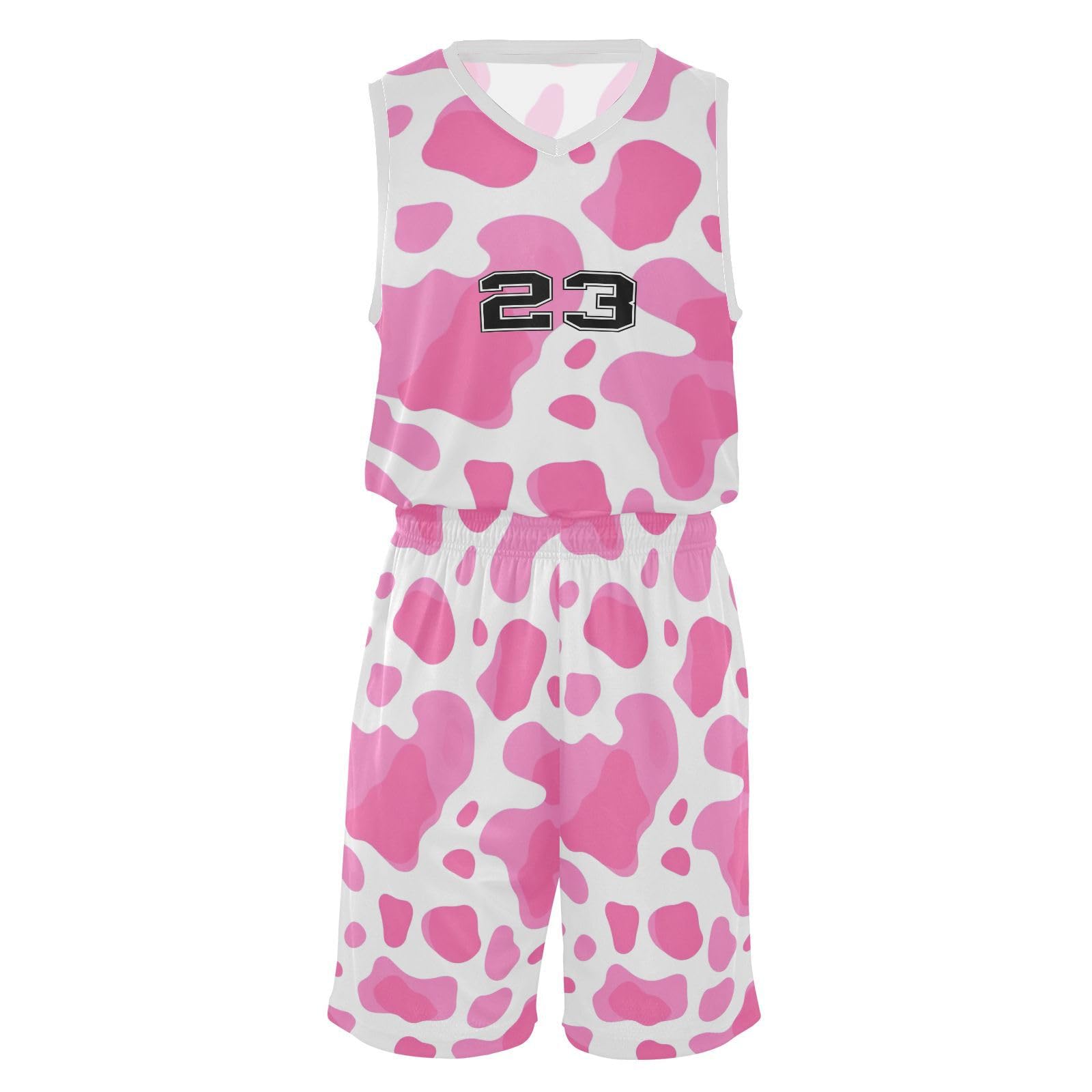 FLildon Cow Print Boys Basketball Jersey Set Tank Top Shorts Tracksuit Sport Training Suit for Kids, XXL
