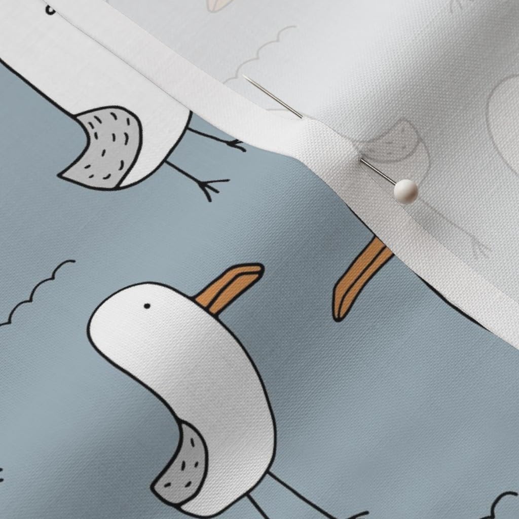 Spoonflower Fabric - Seagulls Ocean Kids Summer Blue Orange Gray Birds Water Printed on Petal Signature Cotton Fabric Fat Quarter - Sewing Quilting Apparel Crafts Decor