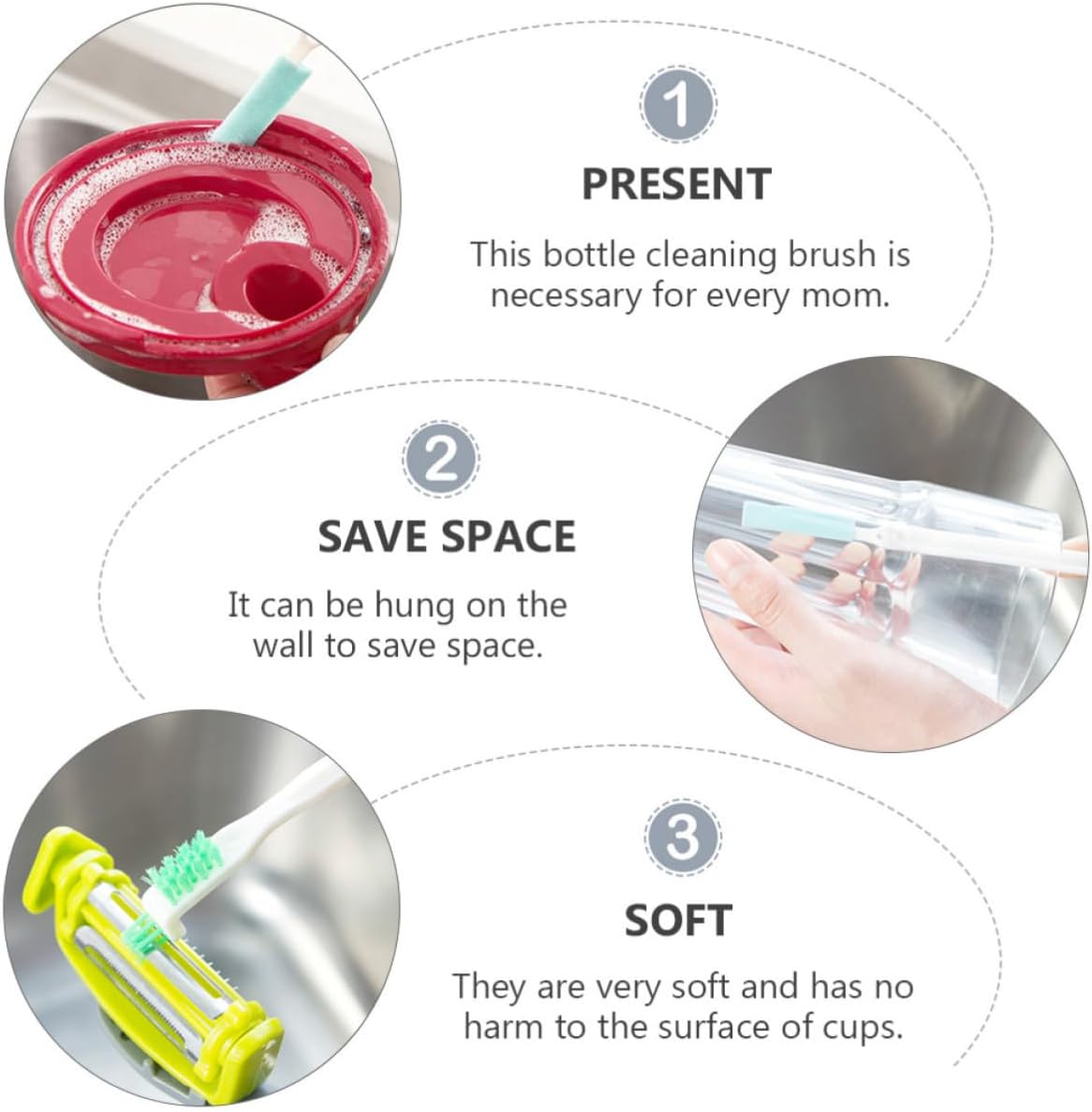 UKCOCO 9pcs Bottle Brush Cleaner Set with Hanging Hole and Scouring Pad for Sports Bottles and Cups Multifunctional Sink Gap Cleaning Brush for Kitchen