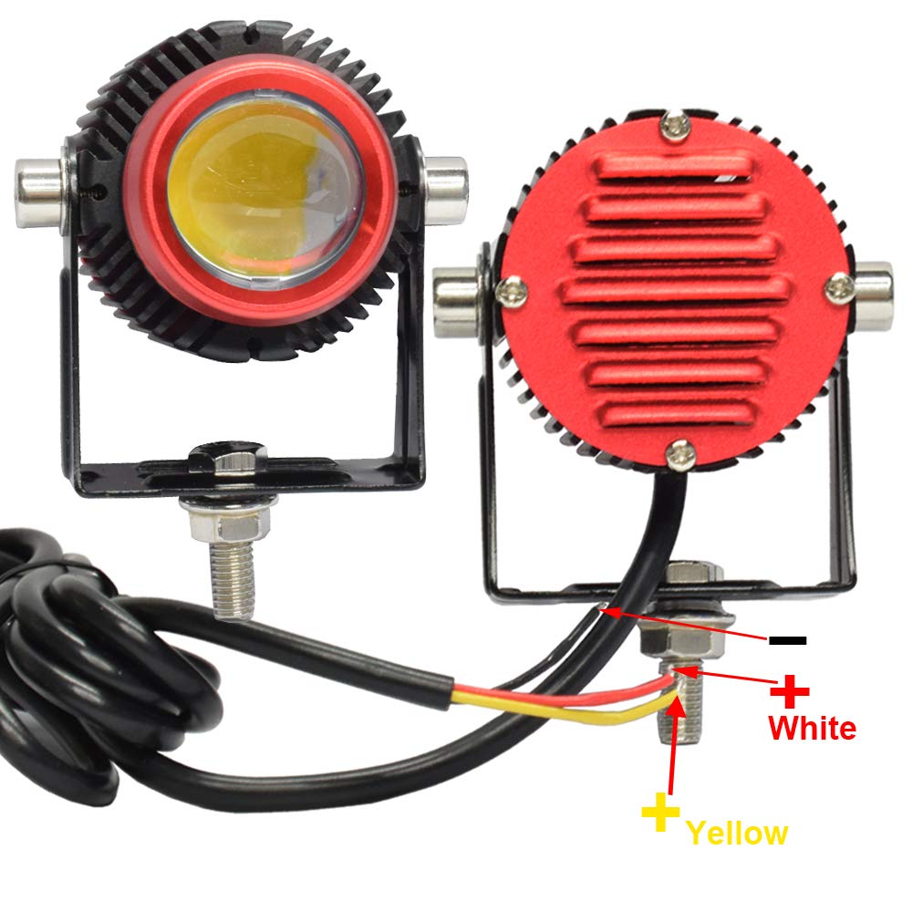 Faro Delantero LED Moto, Foco led Tractor, Faro Auxiliar Offroad, DC 12V 24V, 20W, Luz Blanca y Luz Amarilla Combinadas, Luz Antiniebla led para Coche, Camión y ATV, 2 Modos, 2 Piezas