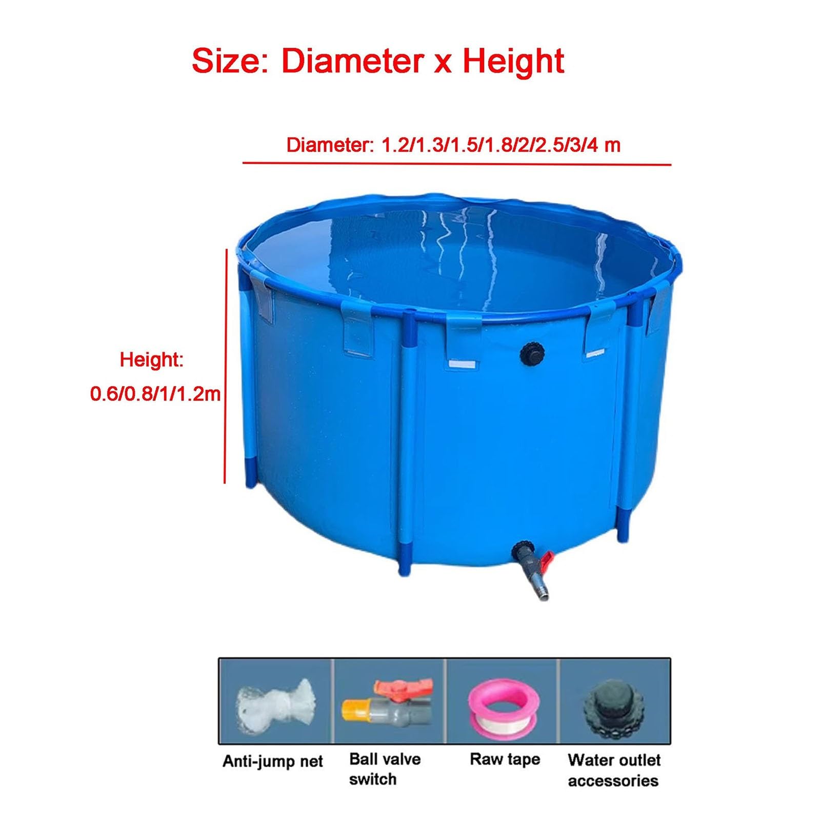 Laghetto Rotondo Pieghevole per Pesci, in PVC Spesso 0,9 mm con valvola di Scarico, Vasca d'Acqua Portatile e Pieghevole per Animali Domestici, Giardino, Allevamento di Koi, Facile da montar