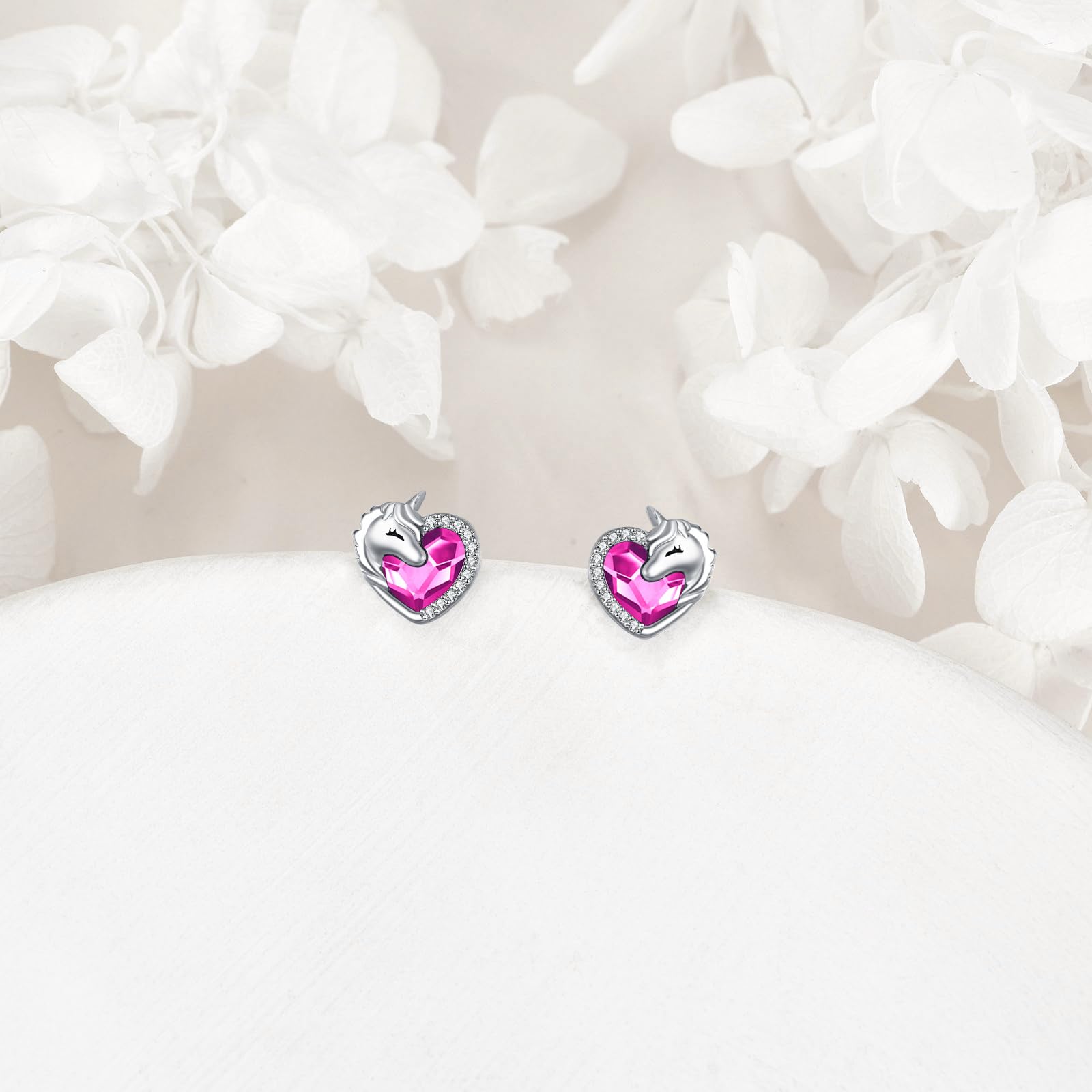 VONALA Einhorn Ohrringe Mädchen 925 Sterling Silber Kristall Herz Ohrstecker Schmuck Geschenke für Damen Kinder