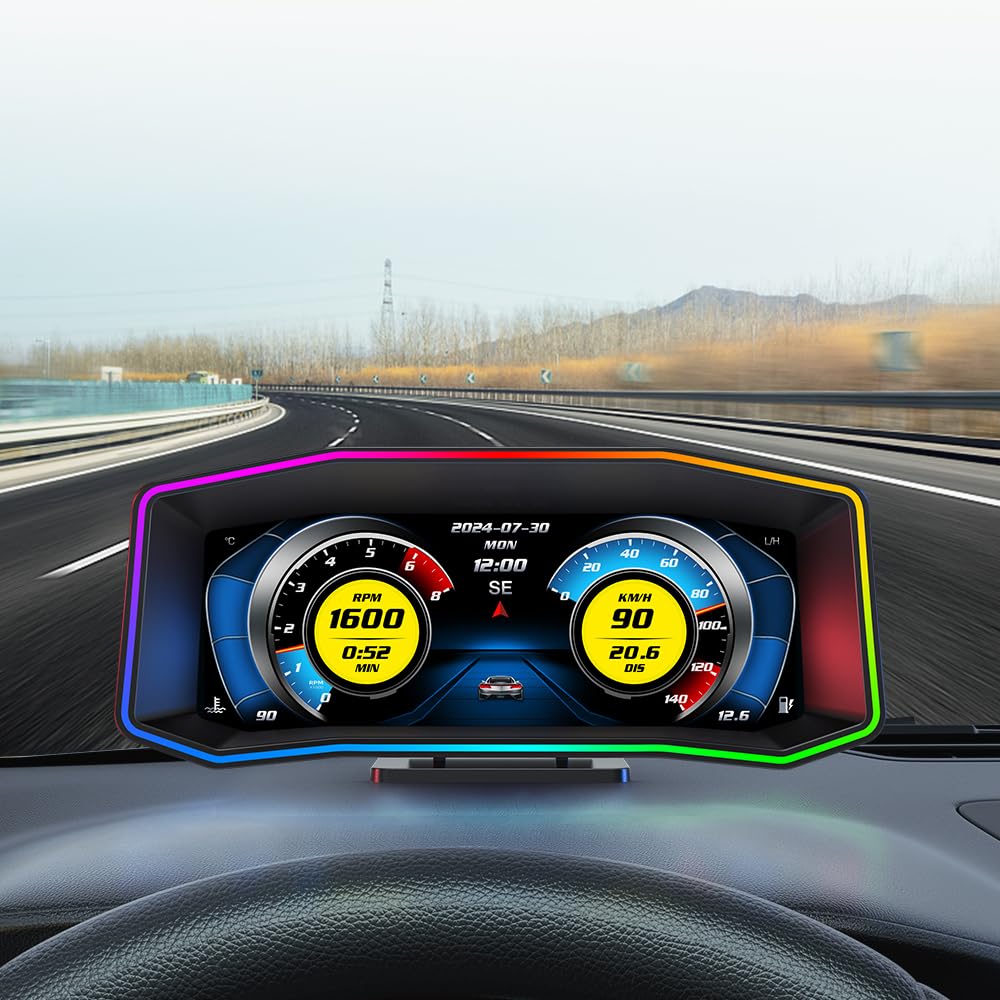 OTPerformance P4 HUD Meter Speed OBD2 + GPS Dual System Digtial Speedometer, Smart Gauge, Speed, Voltage, Engine RPM, OverSpeed Warning, Water Temperature, Turbo Pressure