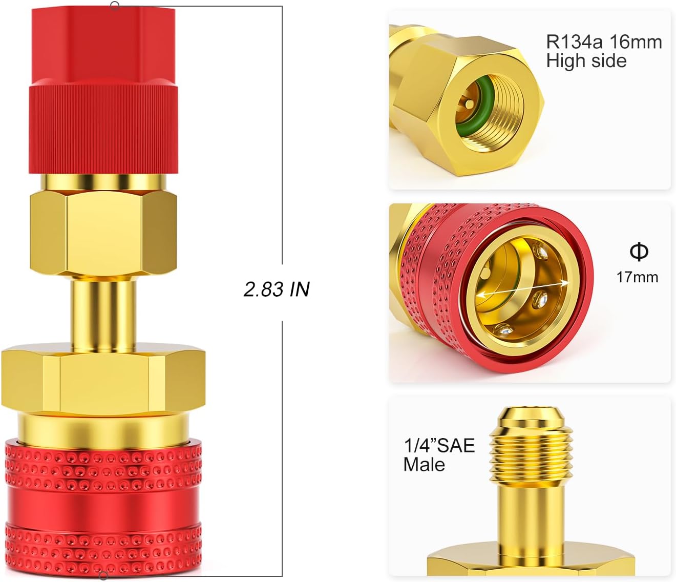GASHER R1234YF to R134a Conversion Adapter, High and Low Side Quick Connect Coupler Kit for AC Charging and Refrigerant Hose Fitting 4PCS