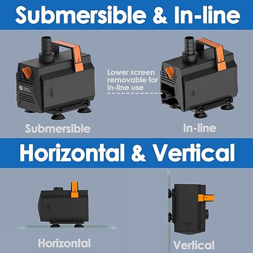 Miniatura 4 de AquaMiracle Bomba de agua sumergible de 600 GPH para estanque (2270LH, 35 W), bomba de agua para acuario con control de flujo para pecera, cascada,