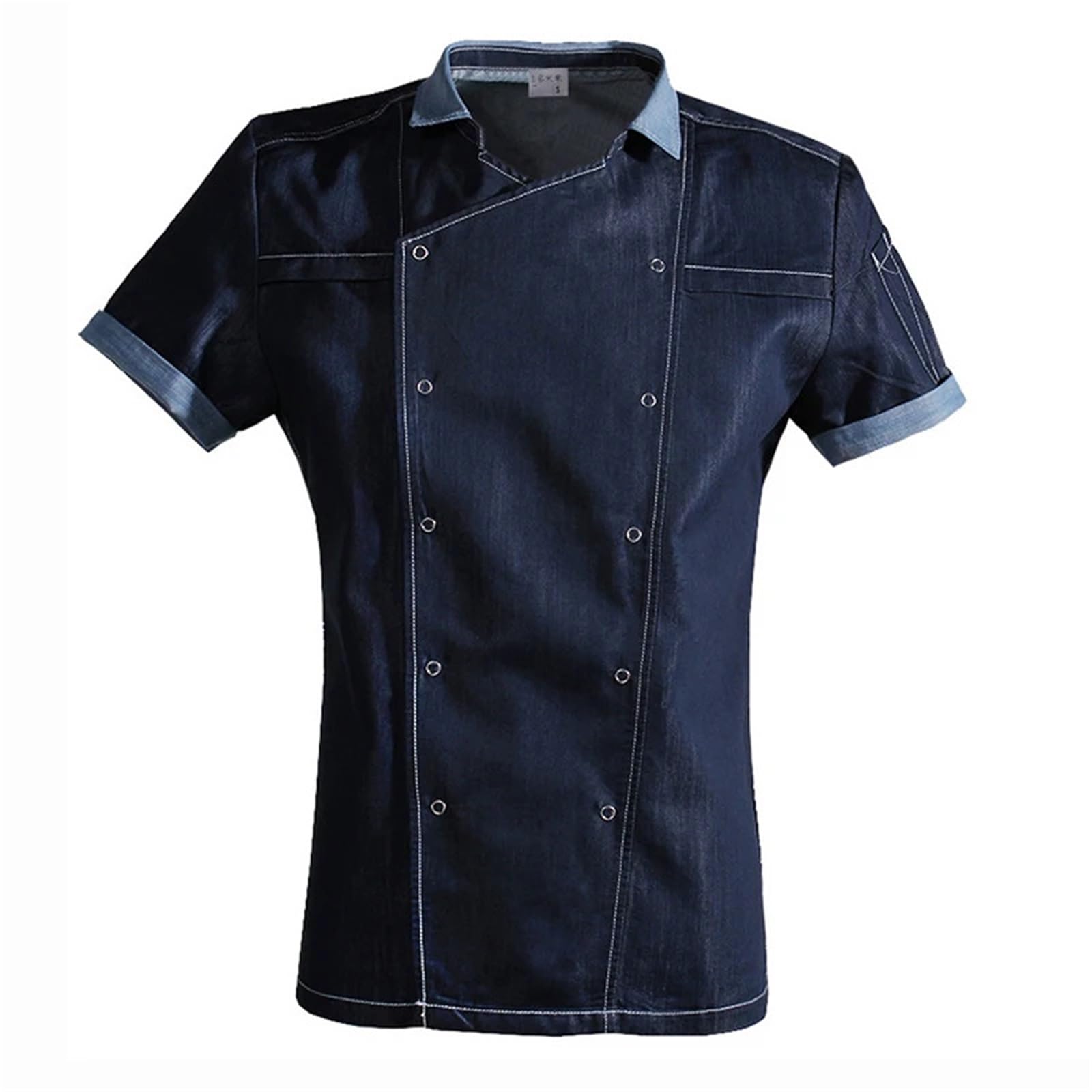 Uniforme Hotel Professionale Capo Cuoco Ristorante Cucina Giacca da Cuoco Servizio Alimentare Denim Blu Manica Corta Vestiti da Cuoco(XXL)