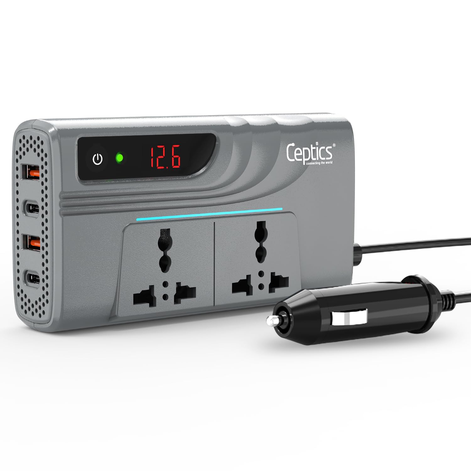 Ceptics 200W Power Inverter, Car Laptop Charger with 2 USB-A (3.1A Max) + 2 USB-C (PD 27W) Ports, 12V DC to 220V AC, 2X Universal AC Outlet, 18 Months Warranty-image-8