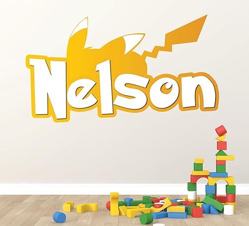 Miniatura 3 de Poke-Pika - Mural de pared, nombre y diseño personalizados, decoración de habitación para niños, calcomanías de pared Pika, decoración de