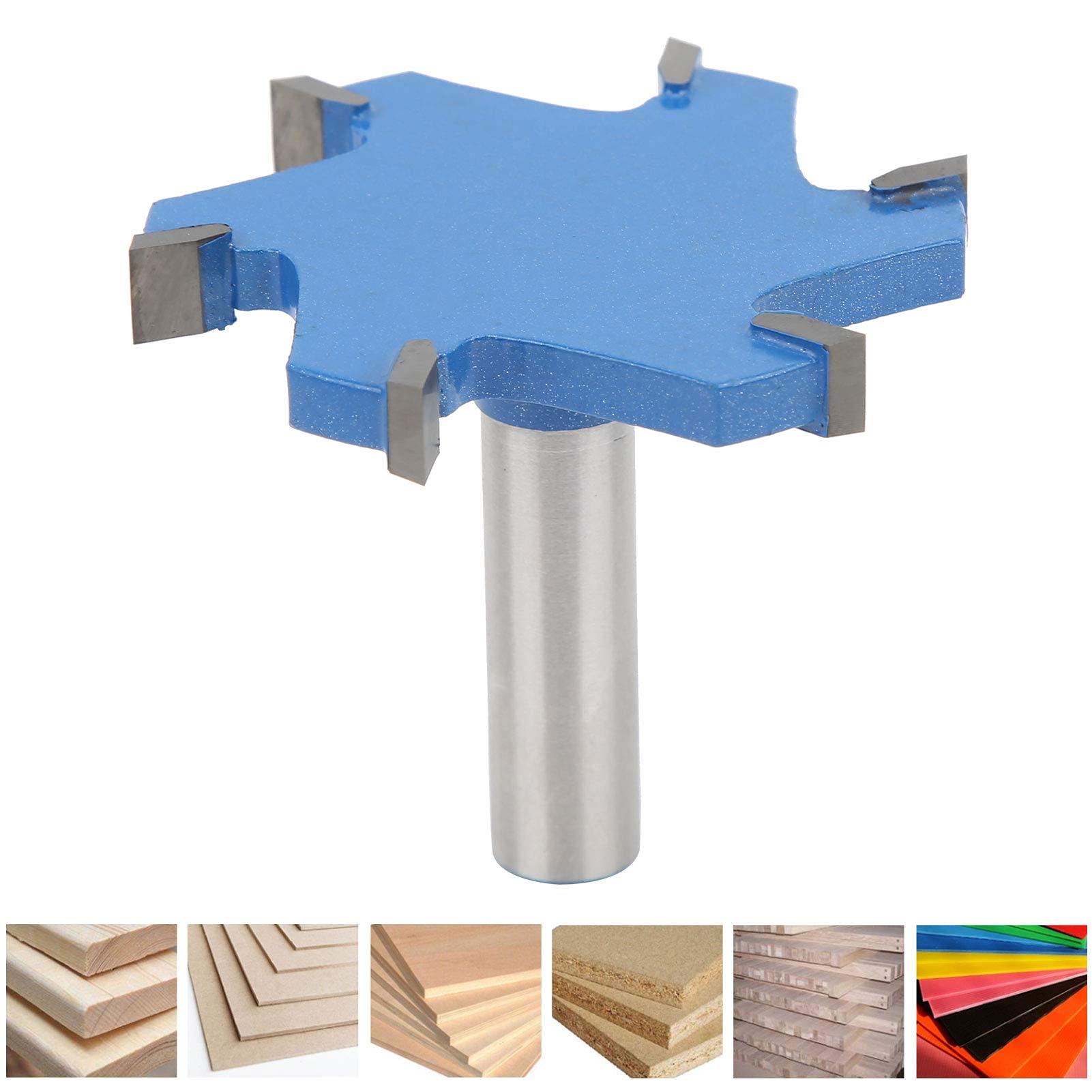 Fresa CNC para Superficies de Spoilboard 6 Dientes Fresa en Forma de T 12 mm de Vástago Fresa para Carpintería Madera 65 x 10 mm
