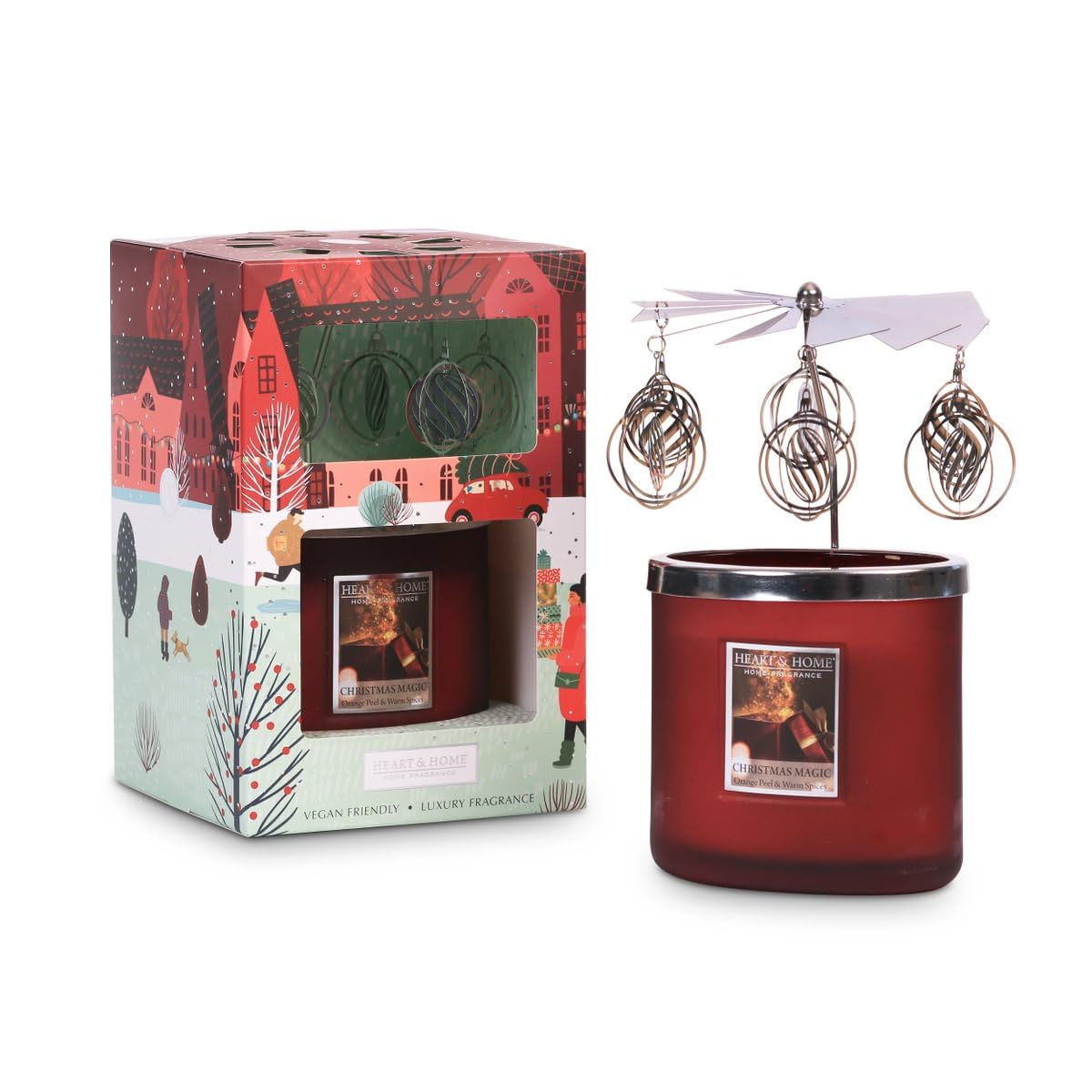 Heart And Home White Wax Heart & Home Twin Wick Candle And Carousel Gift Set - Vegan Friendly Soy Blend For Gifting And Home Fragrance