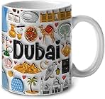 Lotacy Dubai Symbols Colorful 2D Printed Coffee Mug With Flag, 11oz, Dubai Souvenirs and Gifts