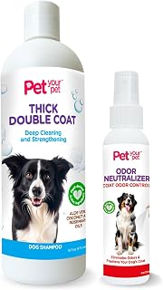 Dog Odor Neutralizer & Natural Shampoo Bundle – Non-Toxic 4oz Deodorizing Spray with Apple Cider Vinegar and Deep-Clean 16oz Shampoo for Thick Coats