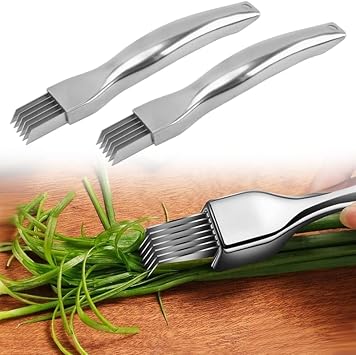 2 Pack Stainless Steel Green Onion Slicer - Multi-Blade Kitchen Herb Cutter Scallion Cutter - Professional Shred Knife Multi-Functional Kitchen Tool for Vegetable Onion Garlic Silver