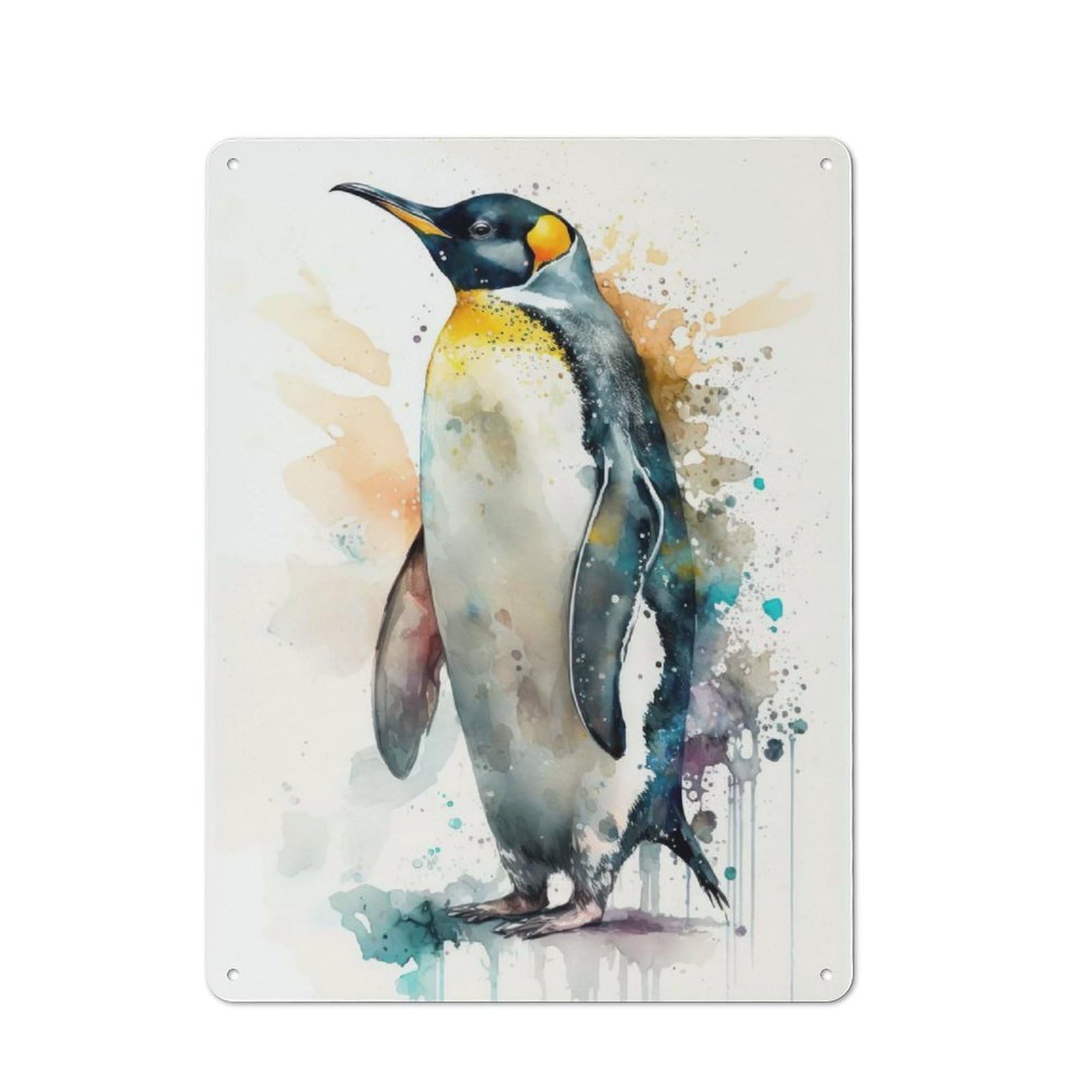 40x30cm Rustic Metal Sign with Penguin Watercolor for Kitchen Or Home Bar, for Metal Sign Collectors, for Garage And Workshop Walls