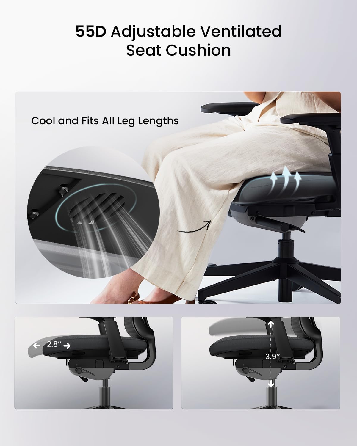 ProtoArc Ergonomiczne krzesło biurowe – Flexer Pro nylonowe oddychające krzesło siatkowe, dwuczęściowe regulowane podparcie lędźwiowe, regulowane podłokietniki 4D, krzesło komputerowe do domu / biura