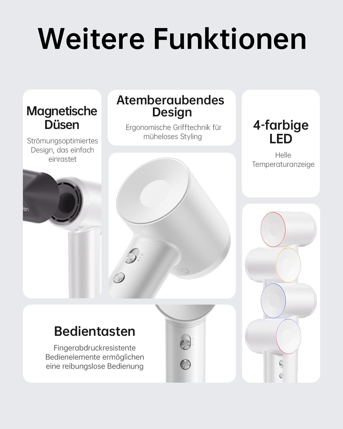Laifen Haartrockner 200 Million Negativ Ionen Föhn, Swift Special Reisefön mit 110.000 U/Min Bürstenlosemstenloser Motor Für Schnelles Trocknen, Fön Geräuscharm mit Diffusor (Weiß)