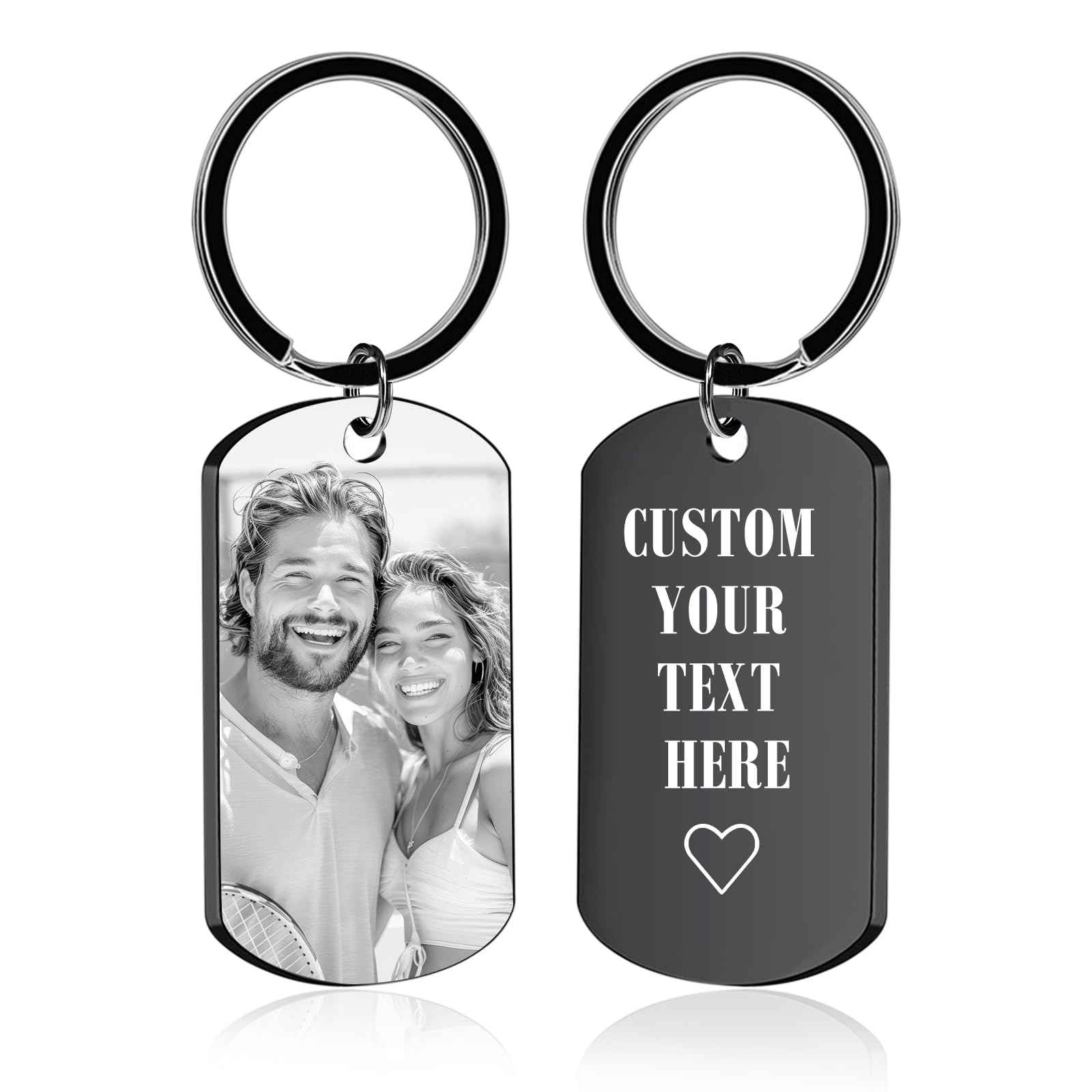 Syntix Custom Keychain with Picture - Personalized Engraving Keychains with Photo Text for Men Boyfriend Husband Gifts