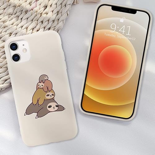 Miniatura 6 de Funda de silicona líquida para iPhone 11, diseño de perezoso de animales a prueba de golpes, anticaídas, protección completa con forro de microfibra