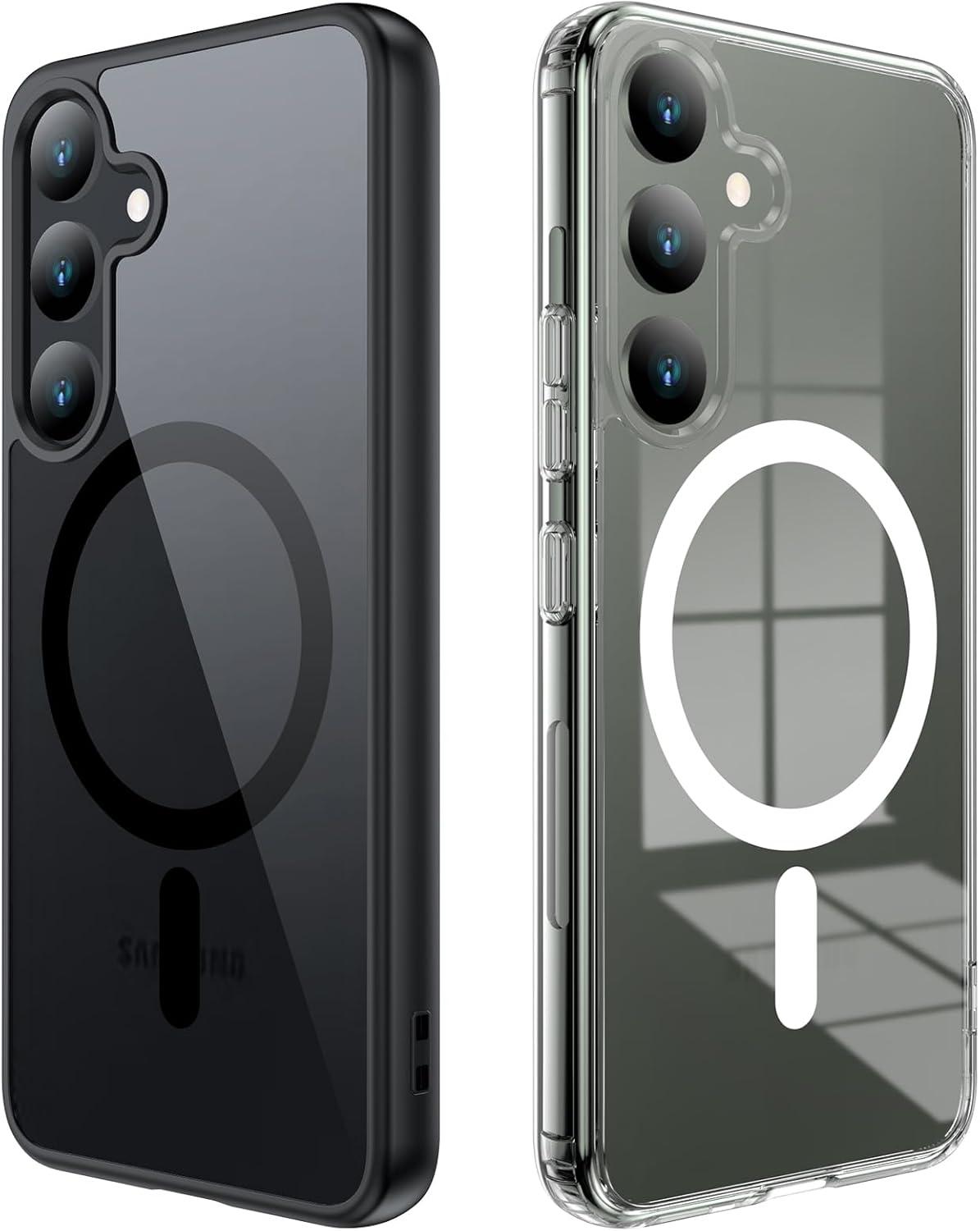 Coque samsung S24 – ANCE MAGNÉTIQUE ANLOES POUR SAMSUNG GALAXY S24 5G compatible avec Magsafe, (2 pièces) Case de protection contre les chocs militaires Anti-Scratch Back Cover Back (noir et transparent)