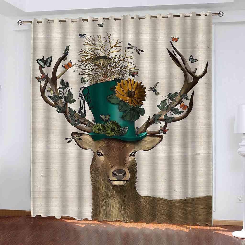 Rideaux occultants anti-froid wapiti animal 3D isole la chambre des enfants