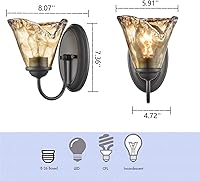 Vista 4 de DANSEER Rustic Finish Wall Sconce Vintage Vanity Light with Amber Glow Glass Shade for Bathroom Living Room Hallway Staircase Set of 2