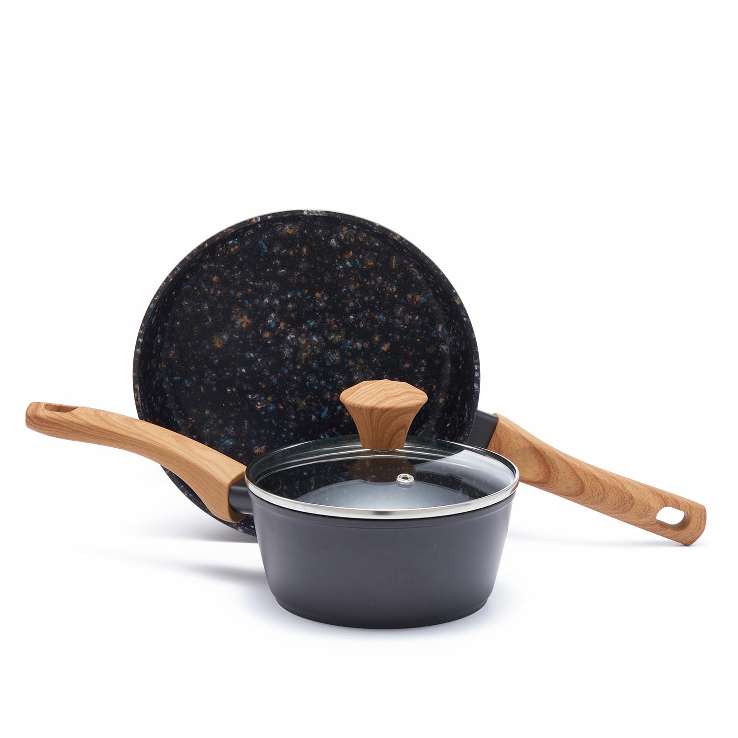 2-Piece Nonstick Cookware Set 8 5 Inch Frying Pan 1 43QT Saucepan with Lid PFAS PFOA Free Non-Toxic