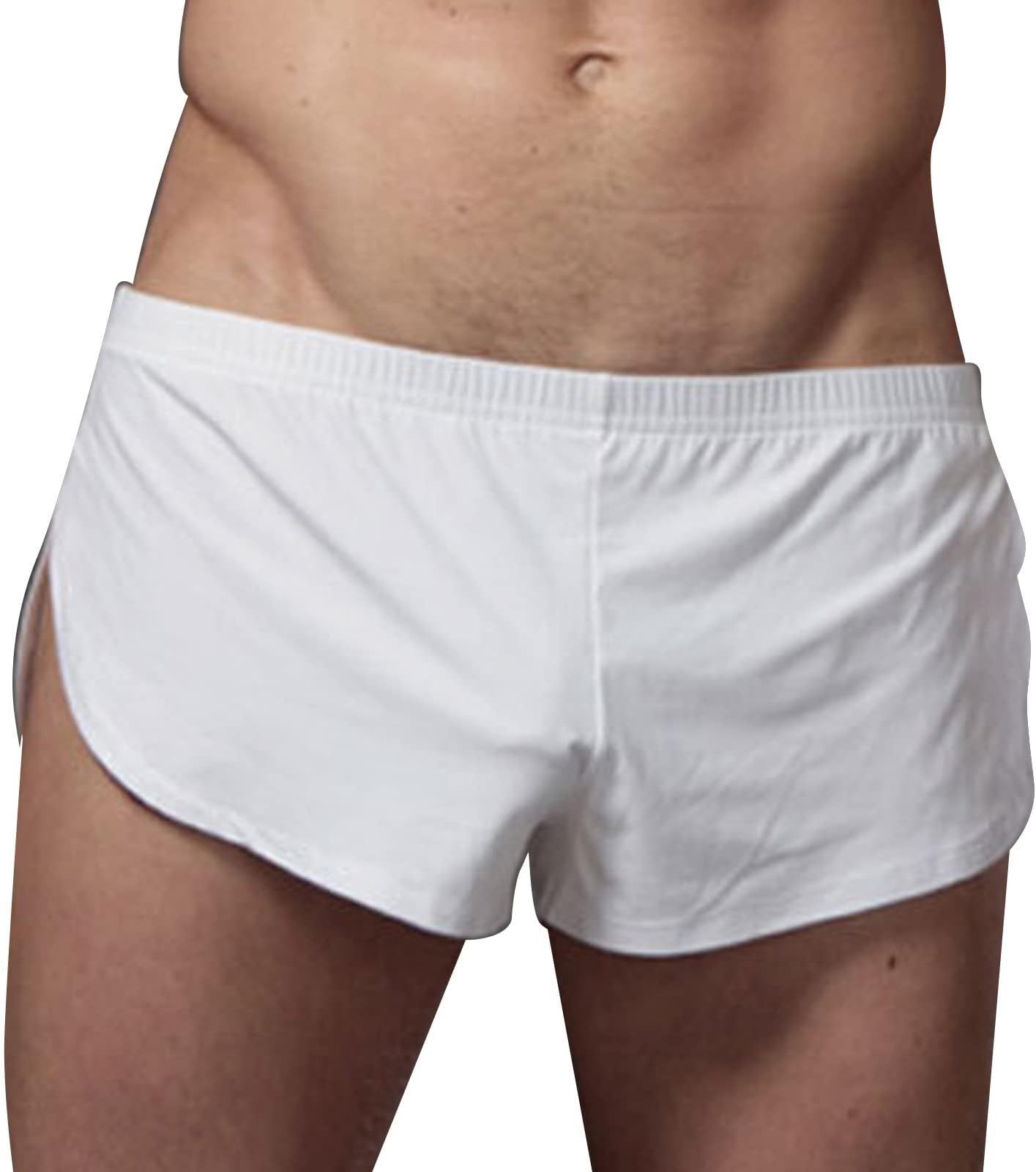 Men'S Boxer Briefs With Large Split Side No Inner Lining, Sexy Loincloth Thong Underwear Breathable Athletic Shorts