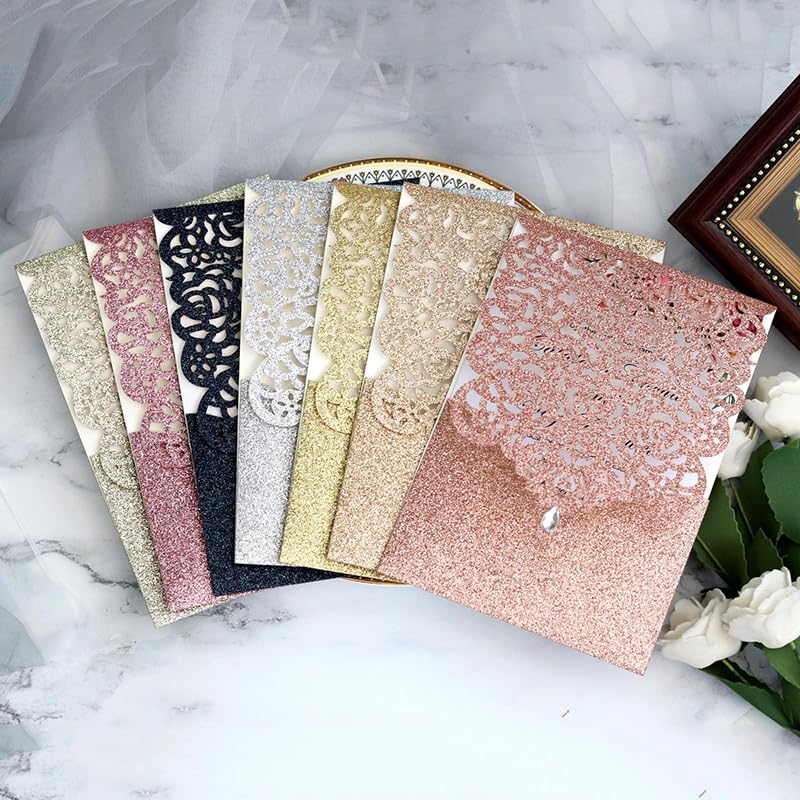 Inviti Matrimonio Di Carta Glitterata For Inviti Nozze, Decorazione For Feste Compleanno E Matrimonio(Apple Gold Cover,50pcs)