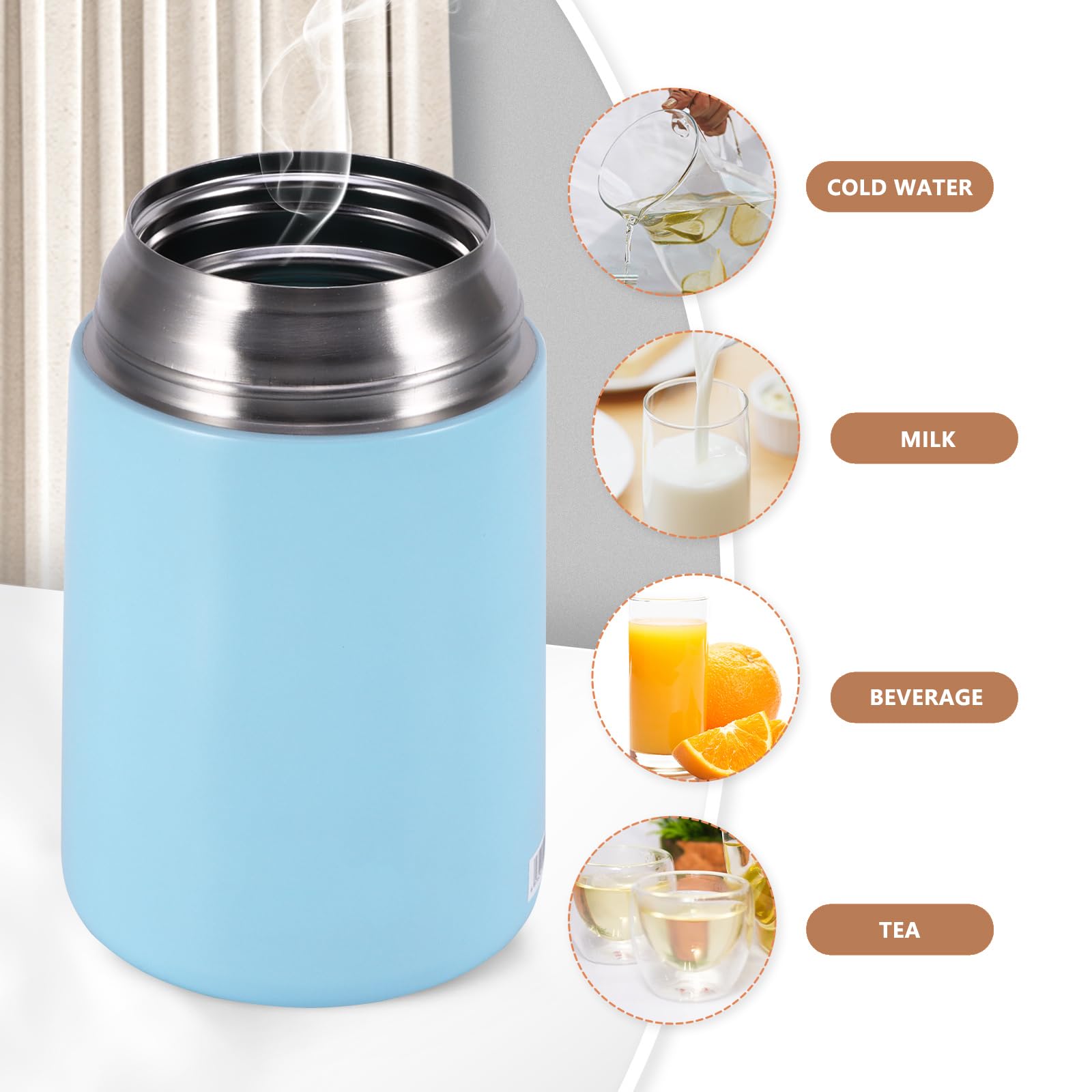 OurLeeme Contenitore termico in acciaio inox, 700 ml, moderno, multifunzione, medio, per cibo con cucchiaio, contenitore termico per bambini e adulti