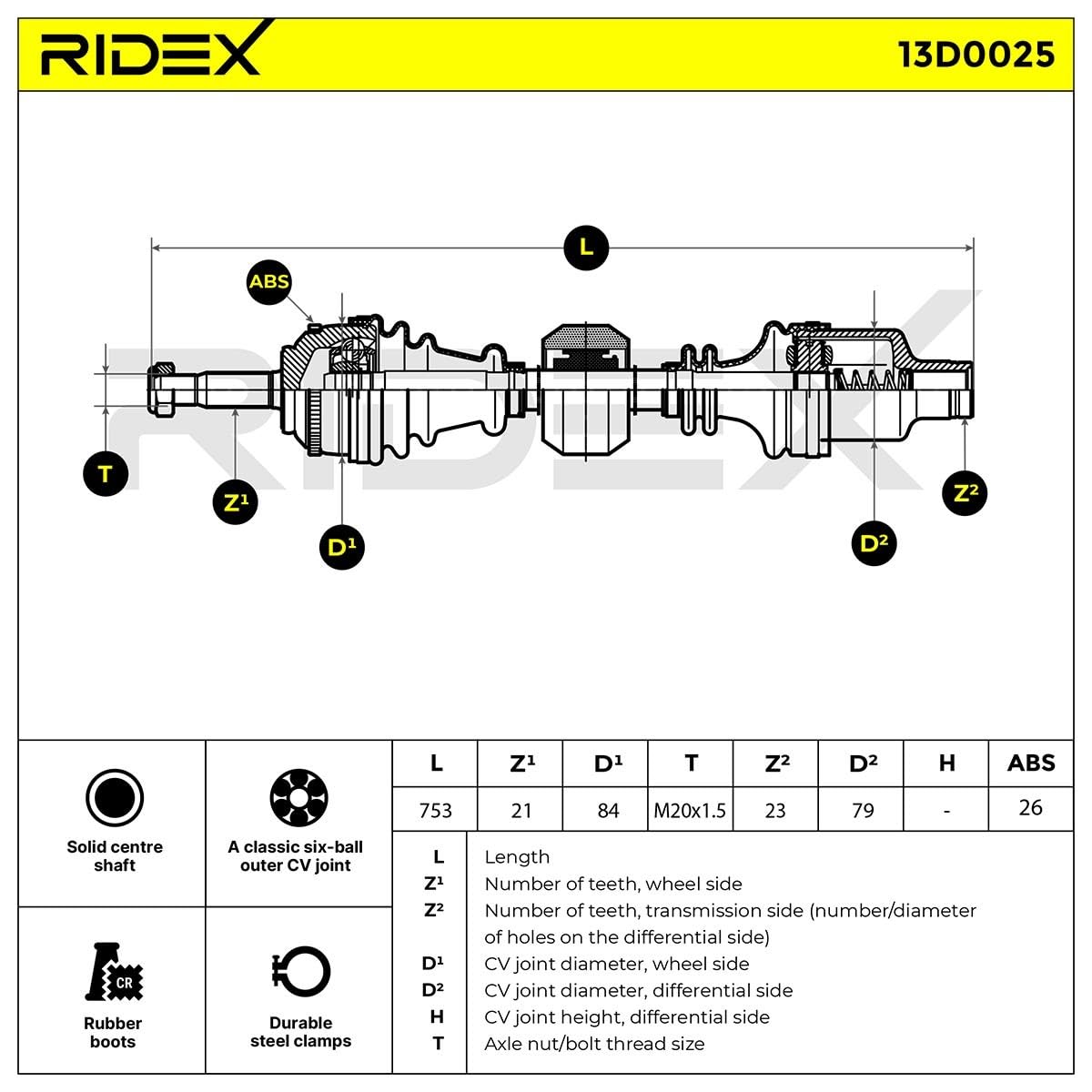 RIDEX 13D0025 Semiasse Anteriore Destra Compatibilità con RENAULT Clio 2 BB0/1/2, CB0/1/2