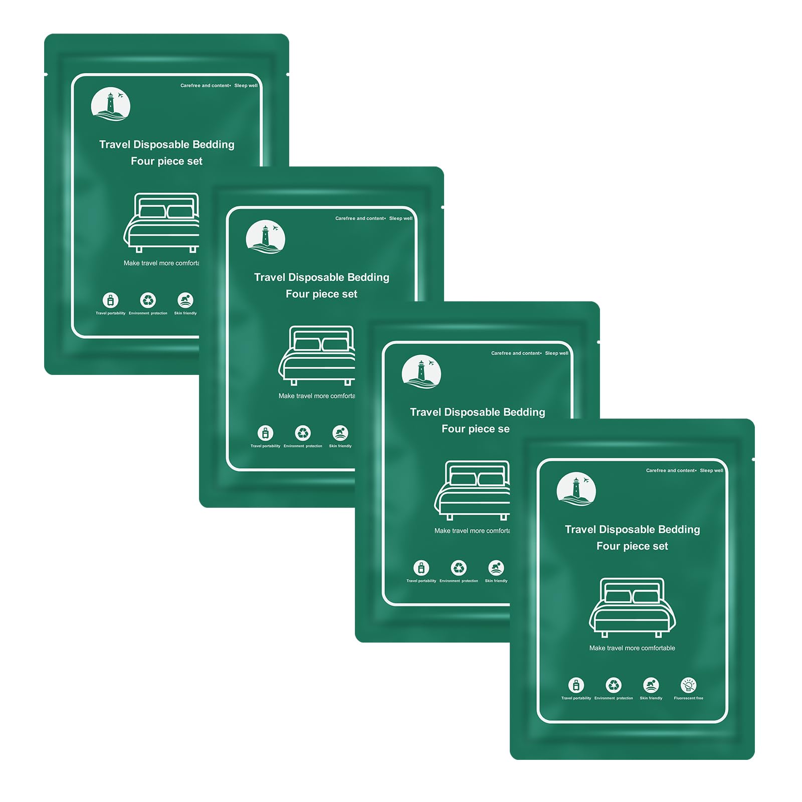 CxLoode 4 Pack Disposable Bed Sheet Queen Size for Hotel, Portable Bedspread, Disposable Bedding Set with Bed Sheet Quilt Cover and Pillowcase for Travel SPA Hotel