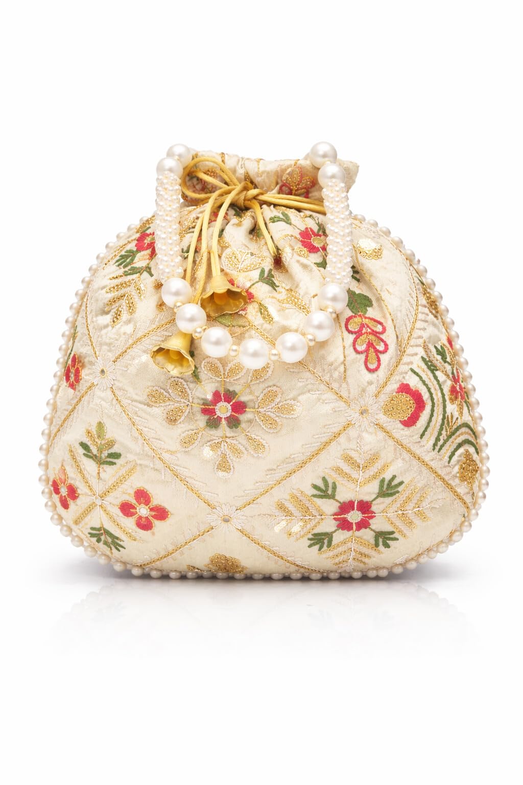 Handcrafted Embroidered Silk Potli Bag with Pearl Handle | Traditional Bridal & Festive Potli for Women | Wedding, Party & Ethnic Wear-image-30