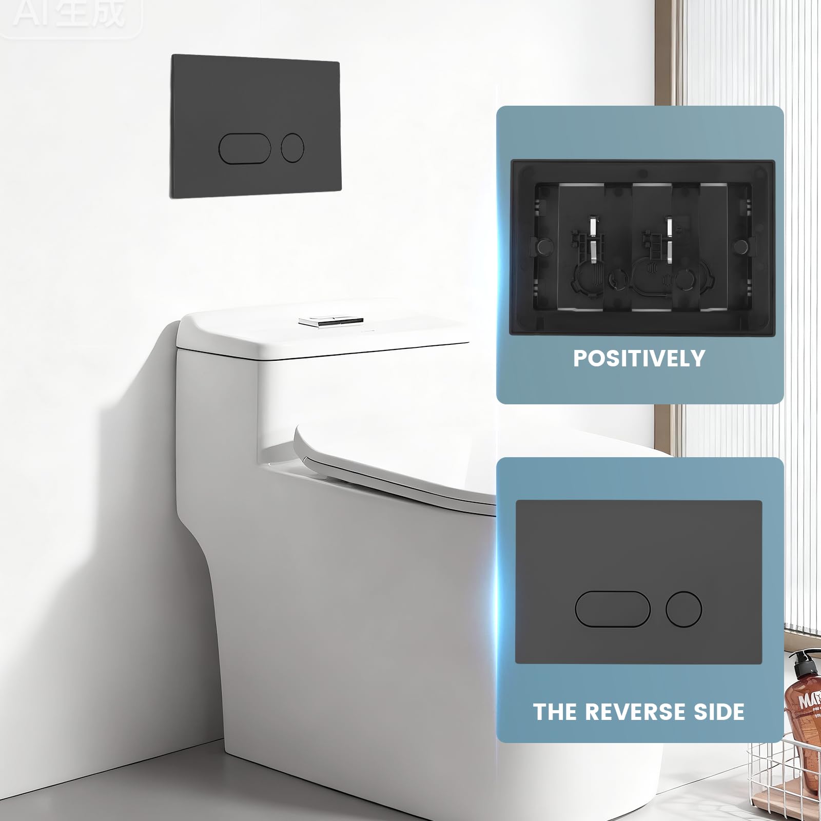 Placa de pulsador compatible con Geberit, placa de pulsador de inodoro, doble enjuague, con juego de palanca de descarga y marco de montaje, compatible con Geberit Sigma 01, 20, 30, 50, Up320 (negro)