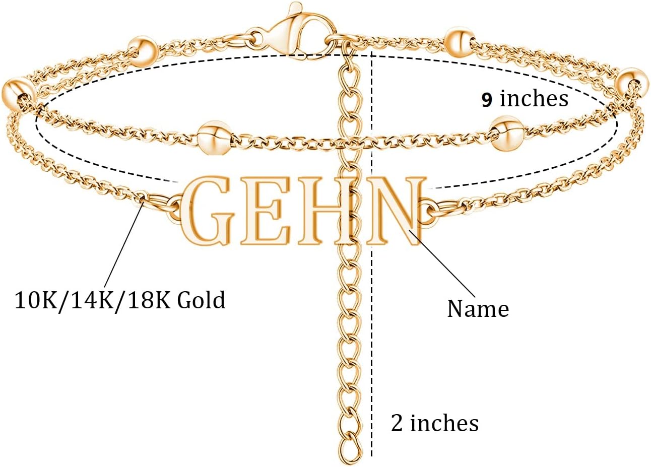 GEHN Personalized Name Ankle Bracelet for Women 10K 14K 18K Gold Layered Anklet Custom Name Anklets Personalized Jewelry Gifts for Women