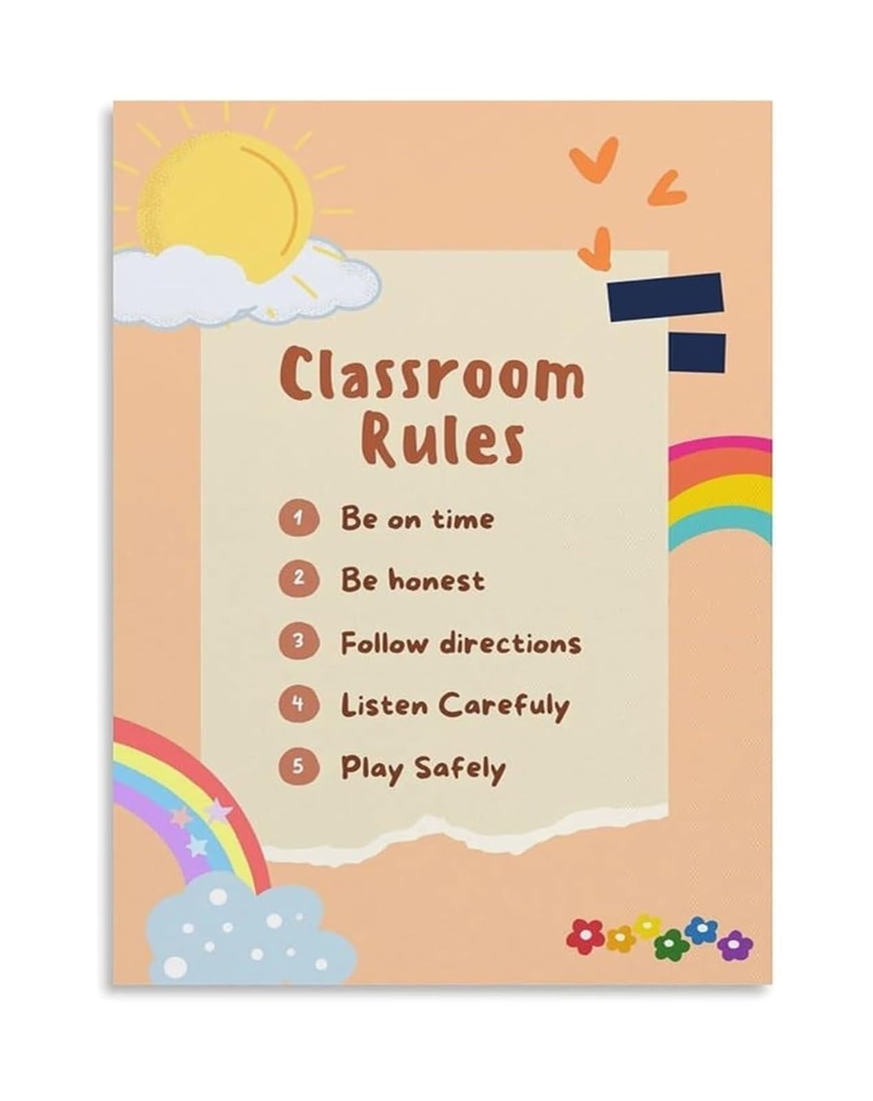 LLBOGRGGN Teacher Resource Rainbow Themed Classroom Rules Poster Canvas Wall-Art for Homeschool Decor(Framed,12x18inch(30x45cm))
