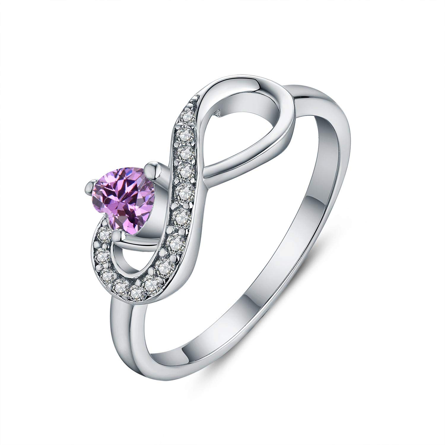 JO WISDOM Mujer Anillo Infinito de Compromiso de Plata 925 Mujer con Circonita 3A,Anillo Piedra de Nacimiento