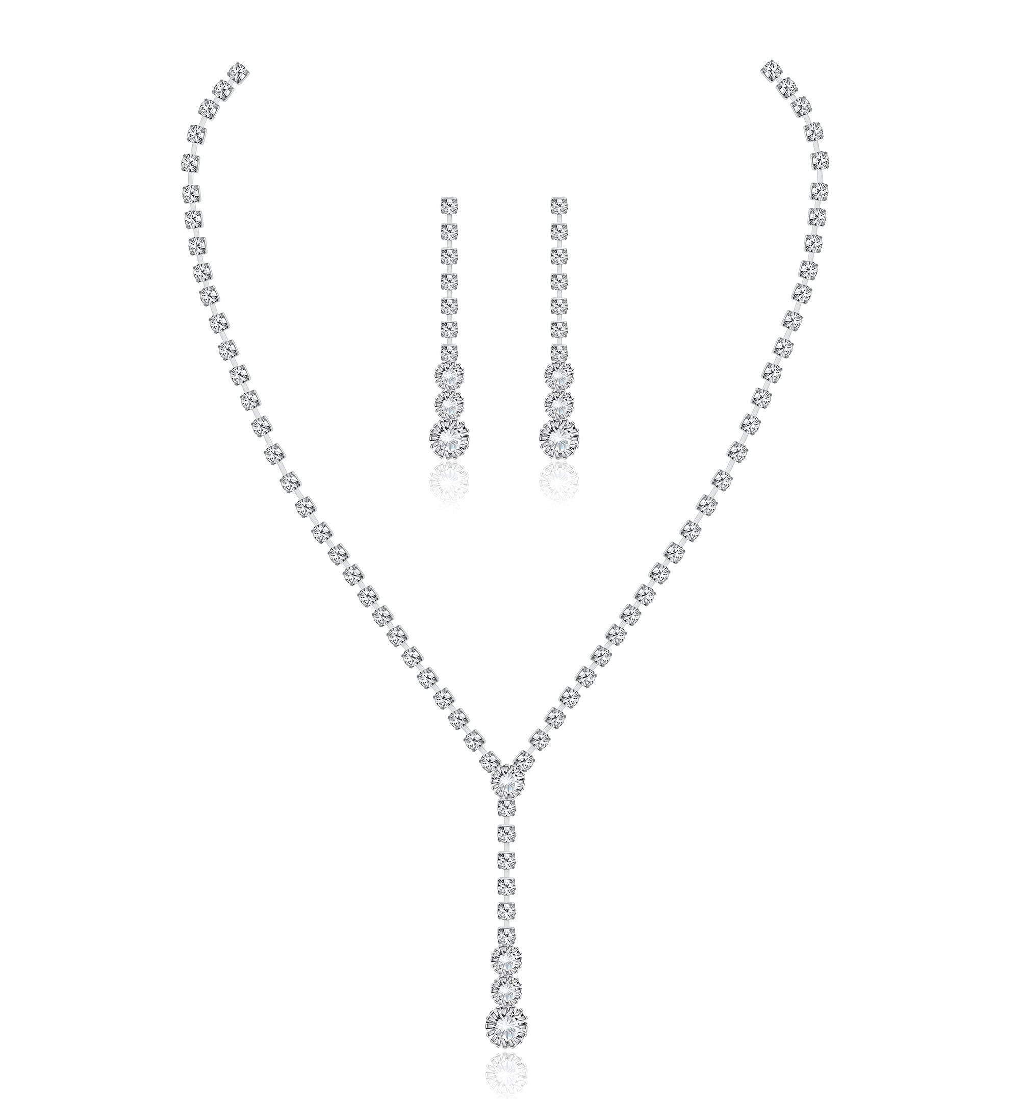 Diamday Conjunto de joyería Nupcial para Mujeres Collares Aretes de Diamantes de Imitación de Plata para Novia Juegos de Joyas