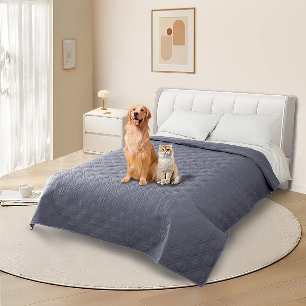 DUJUIKE Copridivano impermeabile, Coperta 100% impermeabile per cani, telo impermeabile divano, Copriletto impermeabile per cani,gatti, fondo antiscivolo (Grigio-blu, 173-208cm(1 Pack))